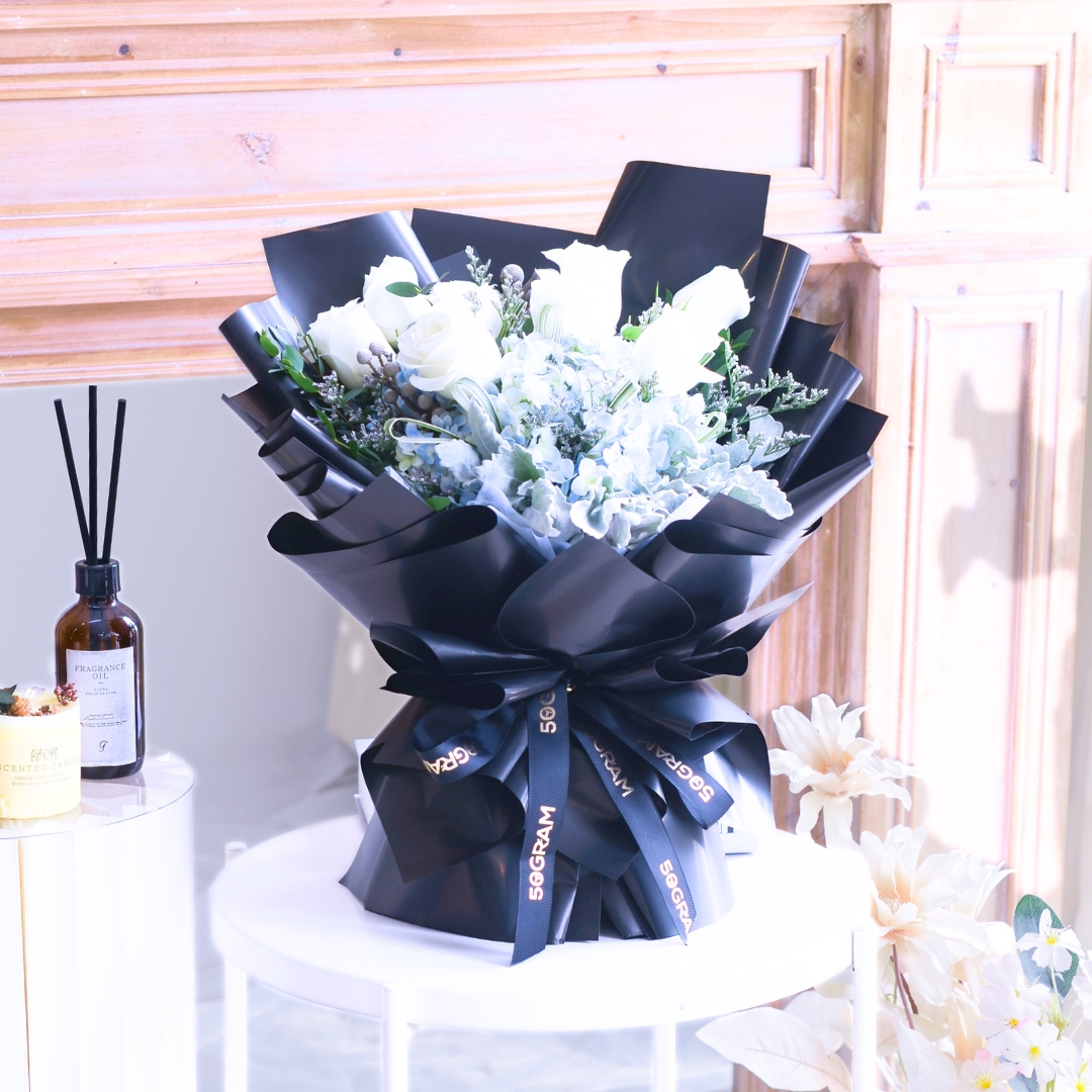 Aozora blue hydrangea hand bouquet - image 7