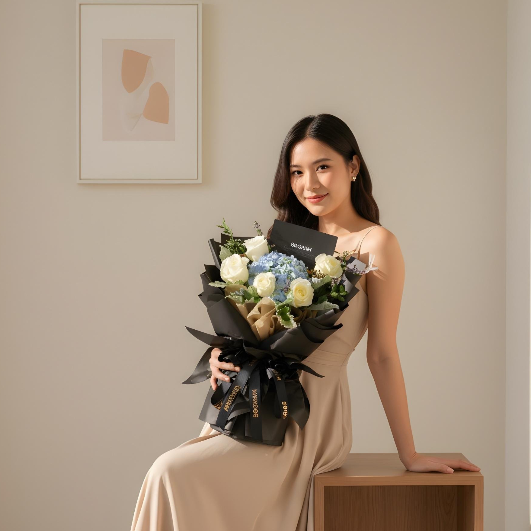 Aozora blue hydrangea hand bouquet - image 3