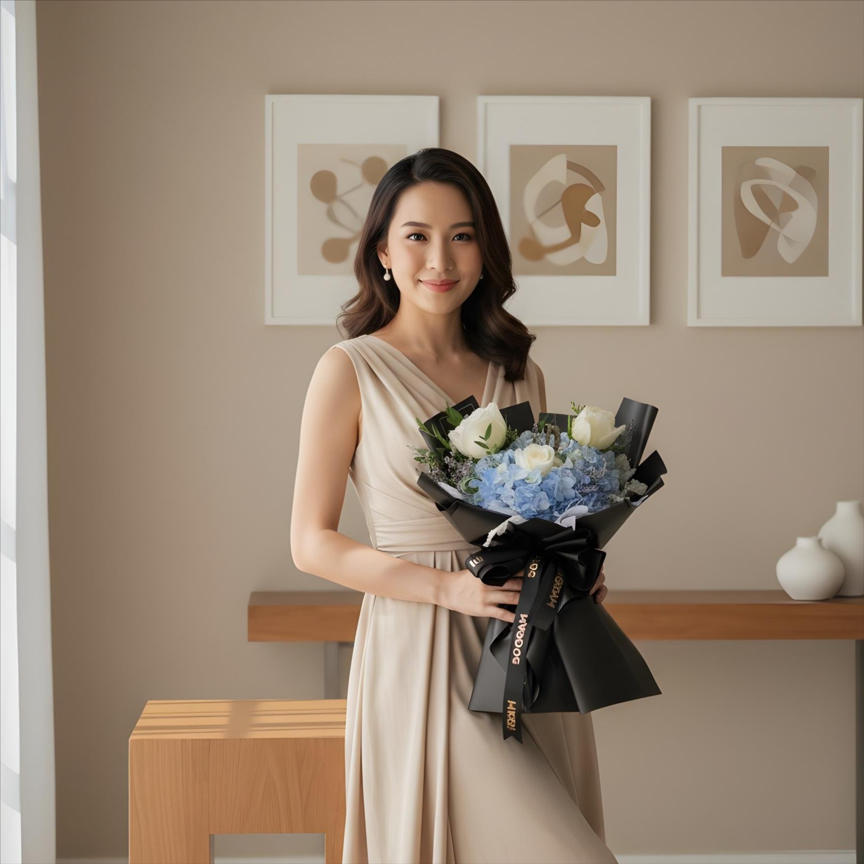 Aozora blue hydrangea hand bouquet - image 4