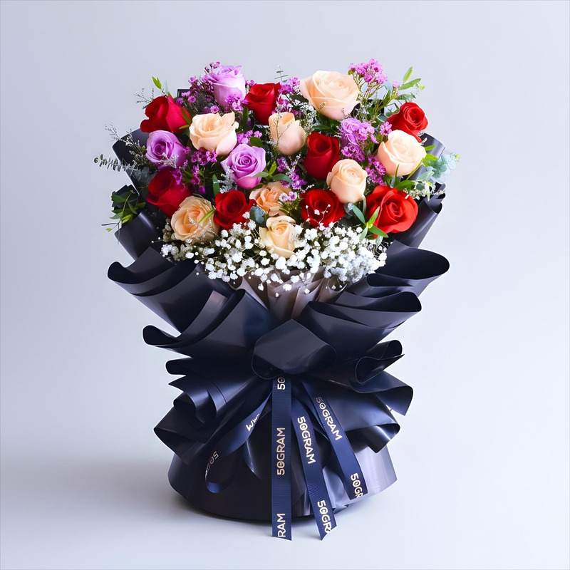 Evermore Red and Champagne Roses Hand Bouquet