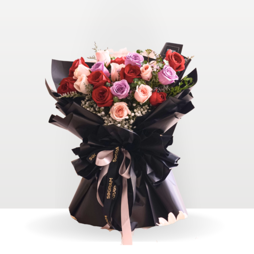 Red rose, purple rose, champagne roses, baby breath - free delivery kl & pj