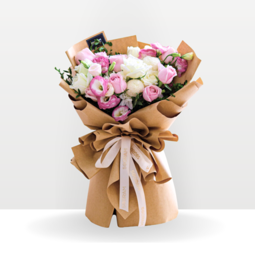 Pink roses, white rose, white ping pong, eustoma, free delivery in kl & pj
