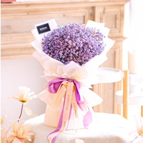 Baby lavender, lavender, purple, baby breath - hand bouquet free delivery kl & pj