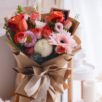 Orange, pink,white, orange rose, white rose, pink daisy, spray rose, ping pong, aster pink, free delivery, kl, kuala lumpur, birthday, surprise