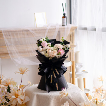 Brut Carnation, Pink Rose, Cream Rose, White Ping Pong, Spray Carnation White, Statice White, Eucalyptus Cinerea, Free Delivery, KL, Kuala Lumpur, Birthday, Surprise