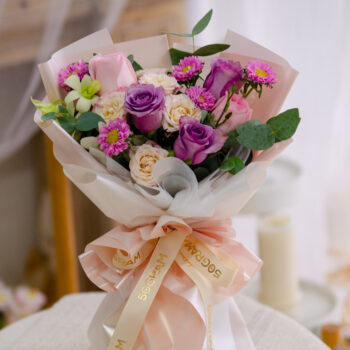 Purple Rose, Pink Rose, Aster Pink, Spray Rose, White Orchid, Eucalyptus Cinerea, Free Delivery, KL, Kuala Lumpur, Birthday, Surprise