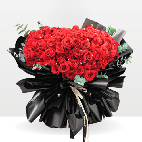 Luxuriante-99 roses-black-wrap - marriage proposal , big flower bouquet , free delivery kl & pj