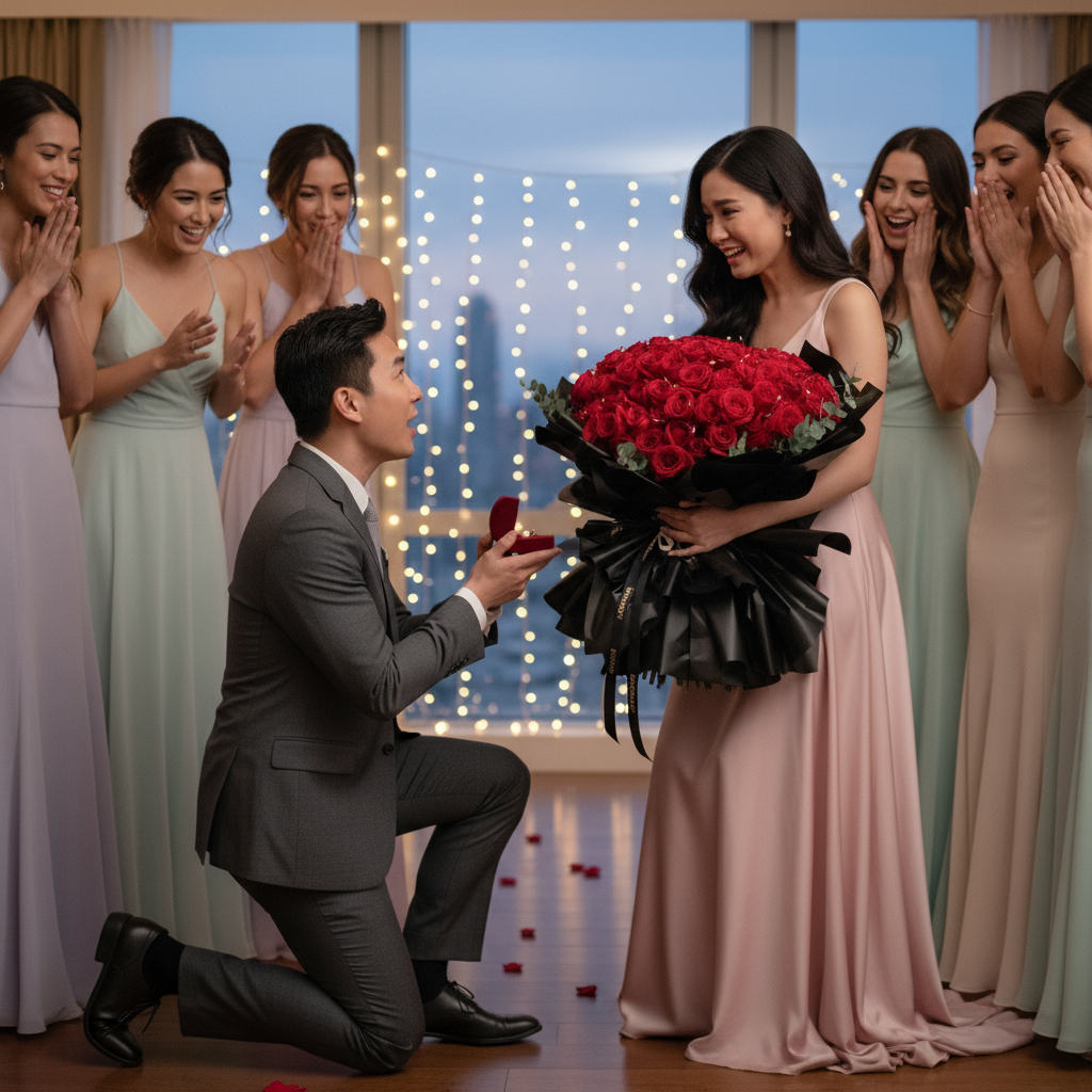 Luxuriante 99 roses marriage proposal hand bouquet - black - image 3