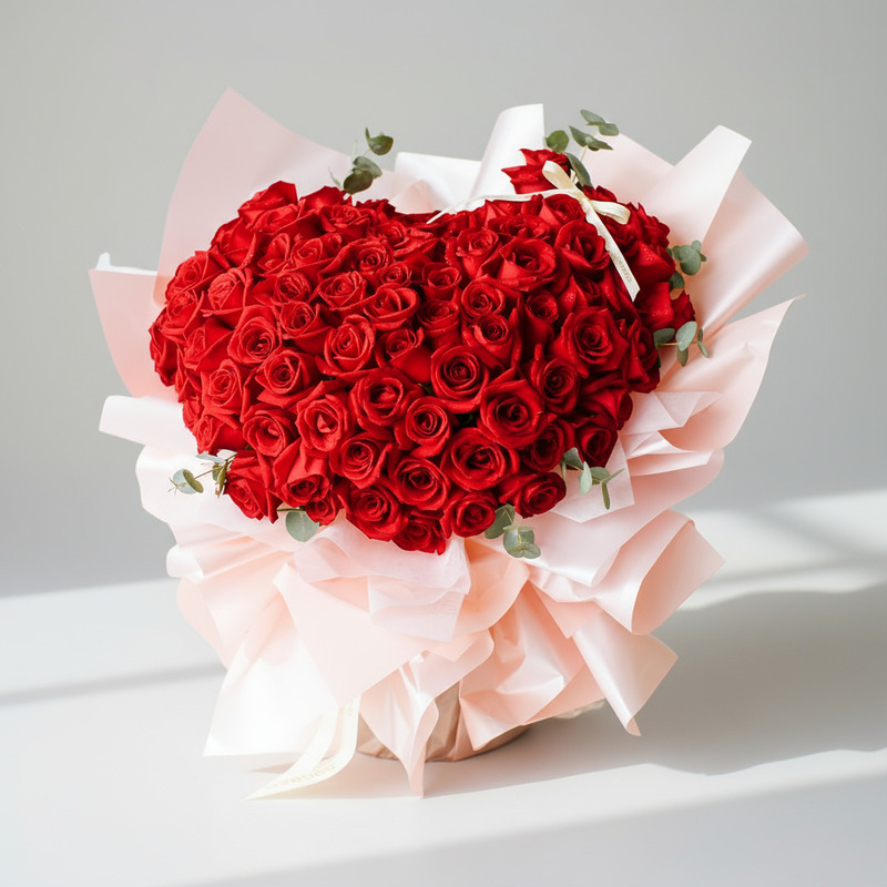 Luxuriante 99 Red Roses Valentine Hand Bouquet - Pink