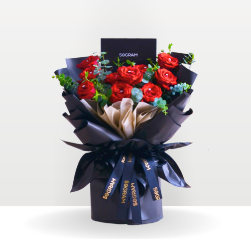 Red roses with baby breath bouquet, free delivery, kl, kuala lumpur, birthday, surprise flower box free delivery