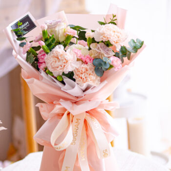 Beige carnation, kenya raindance, white ping pong, spray carnation pink, eucalyptus cinerea, free delivery, kl, kuala lumpur, birthday, surprise