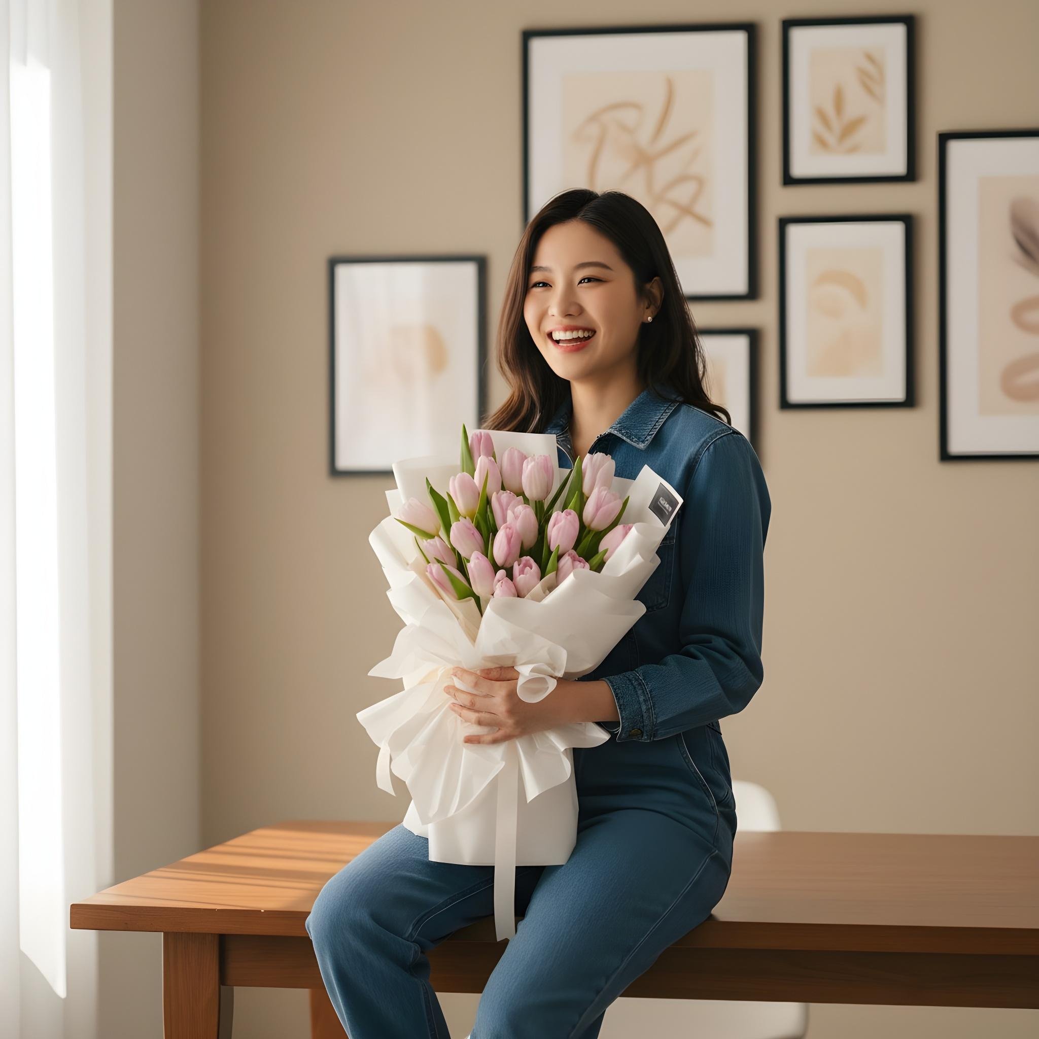 Light pink tulips hand bouquet - image 2