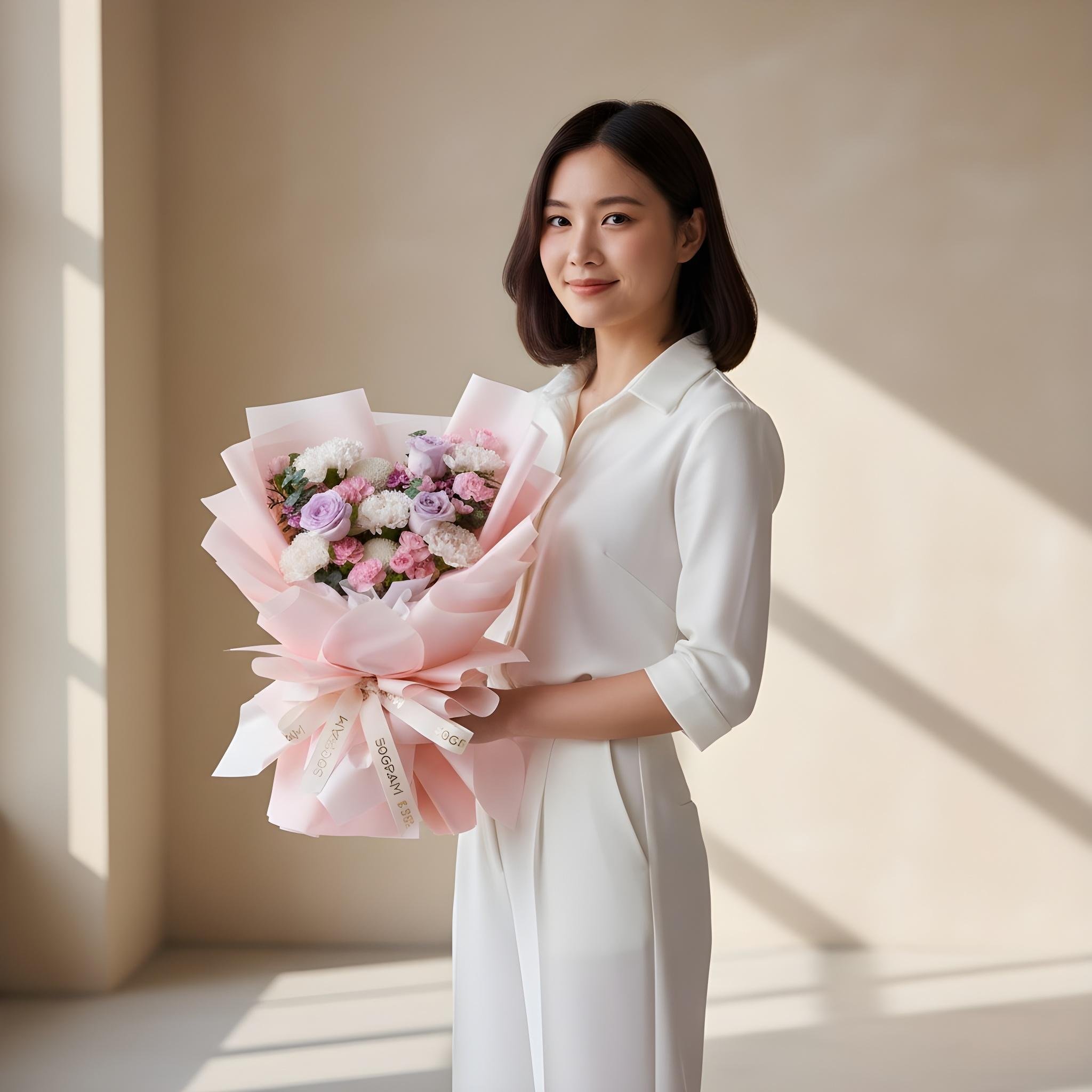 Primo amore beige carnation hand bouquet - image 3