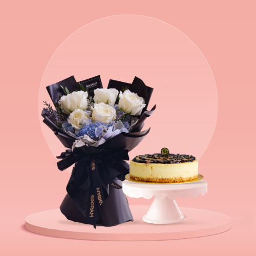 Blue hydrangea, white rose, blue, white, free delivery, kl, kuala lumpur, birthday, surprise