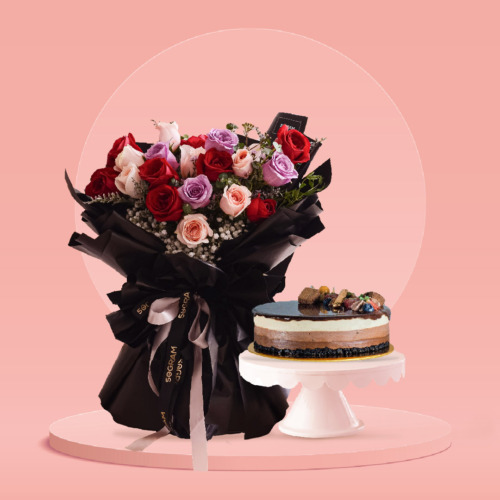 Red, champagne, purple, rose, red rose, champagne rose, purple rose, cake, bundle, free delivery, kl, kuala lumpur, birthday, surprise