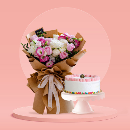Pink, white, rose, pink rose, white rose, cake, bundle, free delivery, kl, kuala lumpur, birthday, surprise
