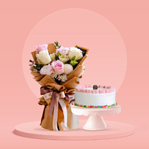 Pink, White, Rose, Pink Rose, White Rose, Cake, Bundle, Free Delivery, KL, Kuala Lumpur, BIrthday, Surprise