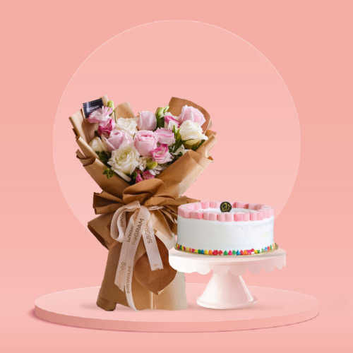 Pink, White, Rose, Pink Rose, White Rose, Cake, Bundle, Free Delivery, KL, Kuala Lumpur, BIrthday, Surprise