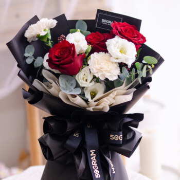 Kenya Red Rose, Brut Carnation, Skimmia Robella, White Eustoma, Eucalyptus Cinerea, Free Delivery, KL, Kuala Lumpur, Birthday, Surprise