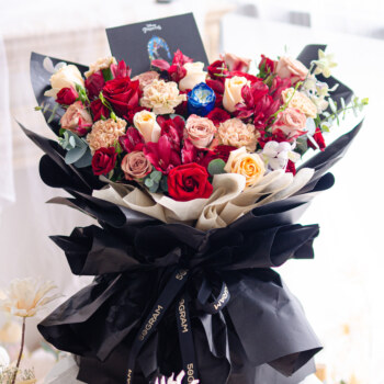 Kenya red rose, cappuccino rose, champagne rose, white rose, alstroemeria red, spray rose red, carnation dusty, eucalyptus cinerea, free delivery, kl, kuala lumpur, birthday, surprise