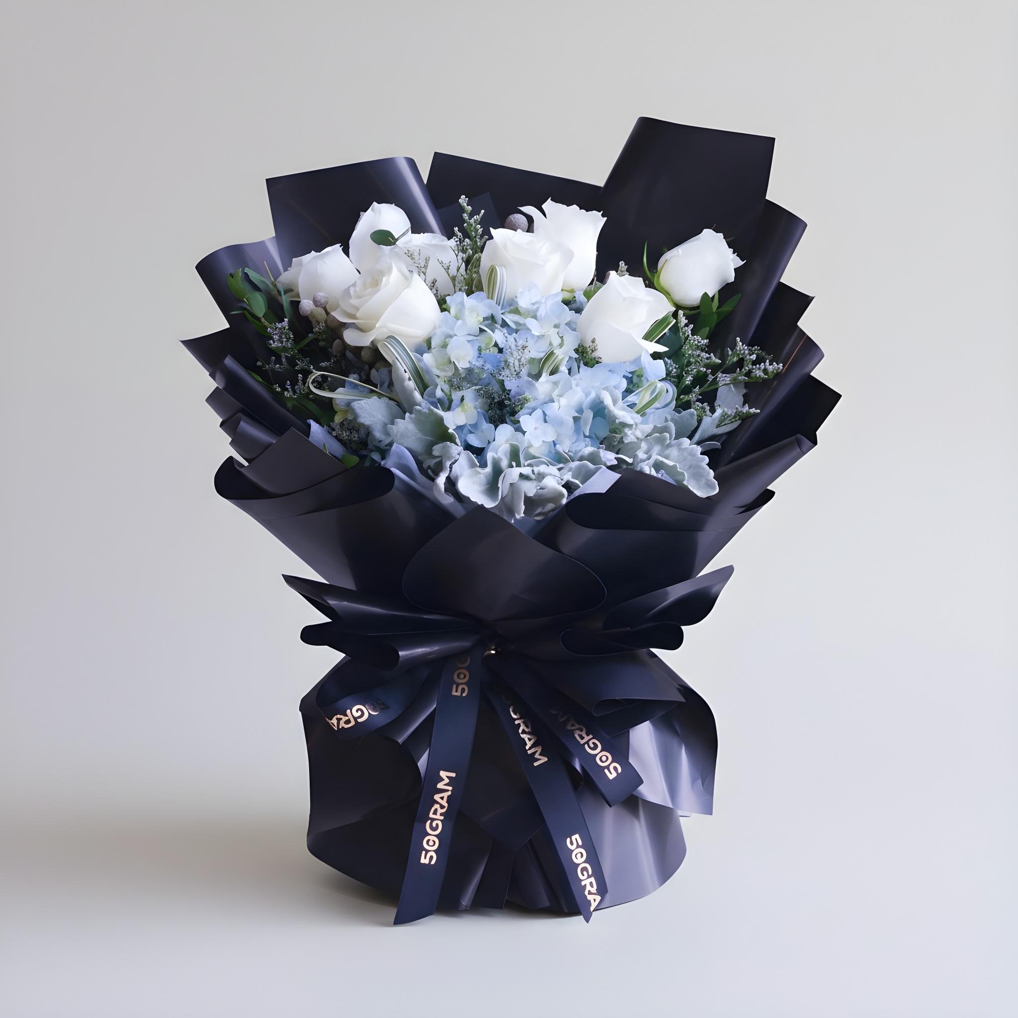 Aozora blue hydrangea hand bouquet