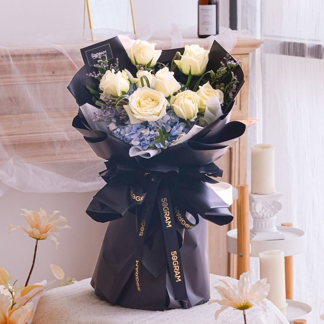 Aozora blue hydrangea hand bouquet - image 12