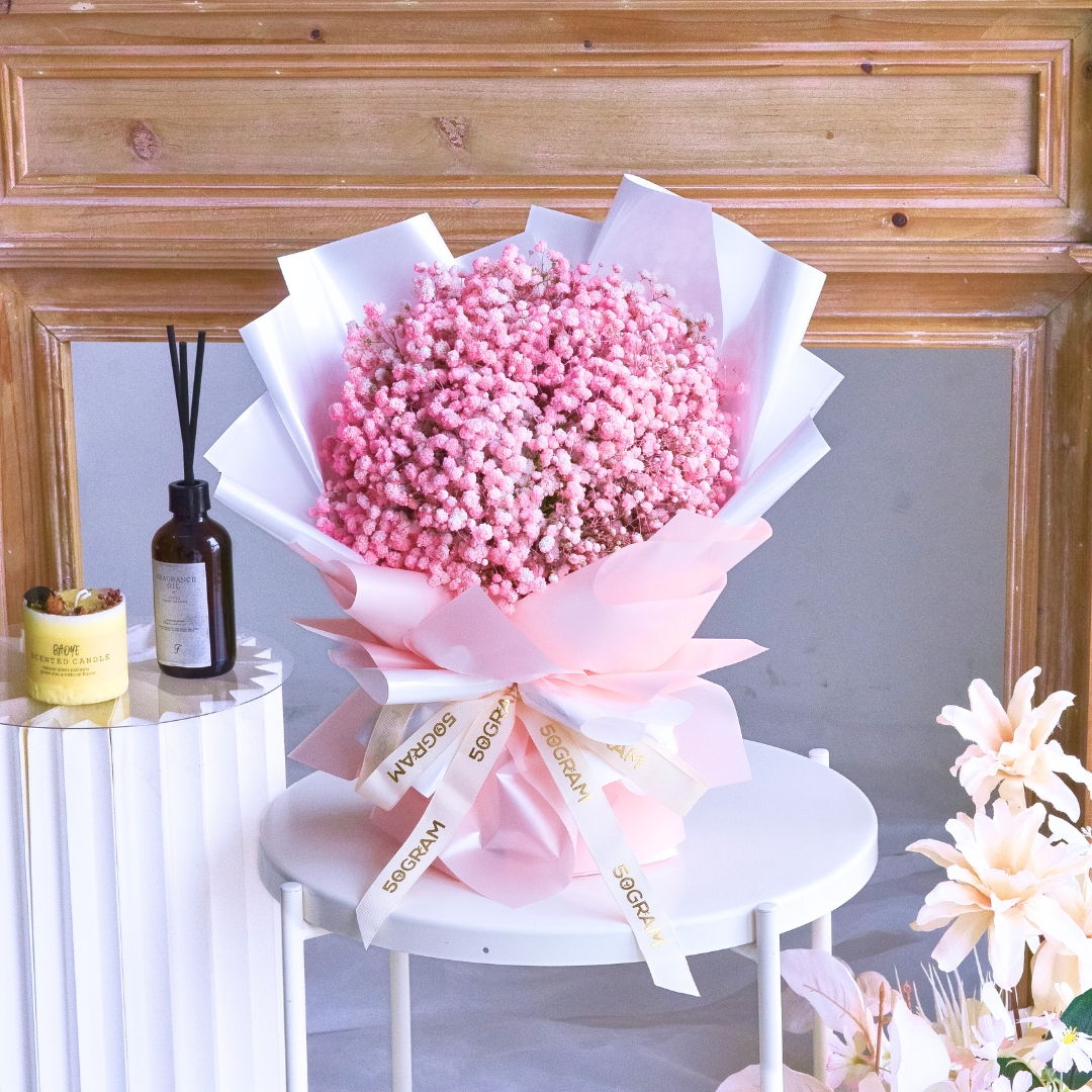 Baby pink baby breath hand bouquet - image 4