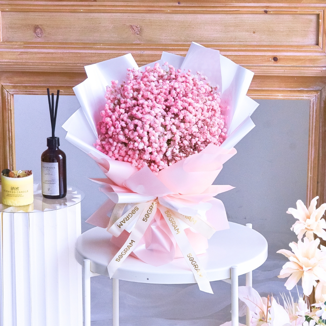 Baby pink baby breath hand bouquet - image 6