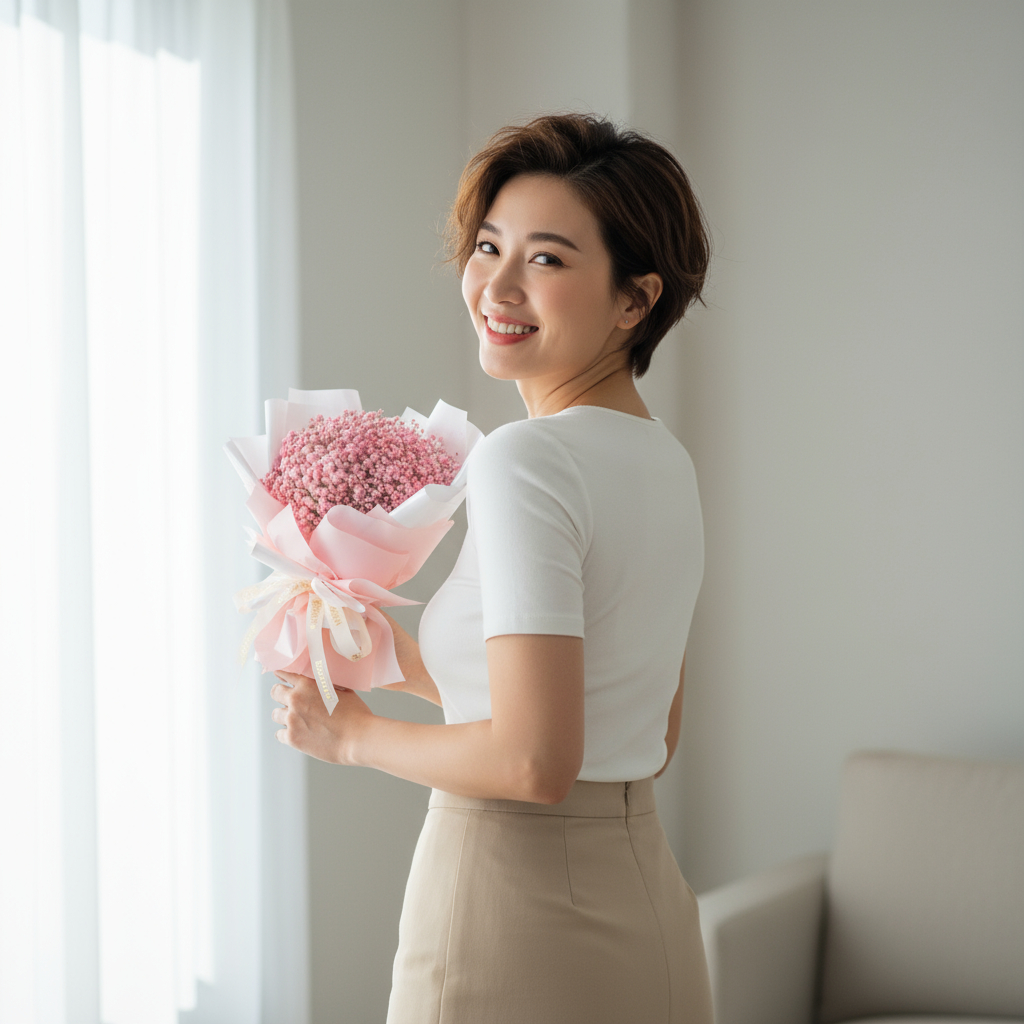 Baby pink baby breath hand bouquet - image 3