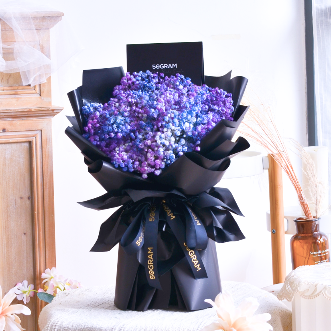Galaxy baby breath flower bouquet, free delivery, kl, kuala lumpur, birthday, surprise flower box free delivery