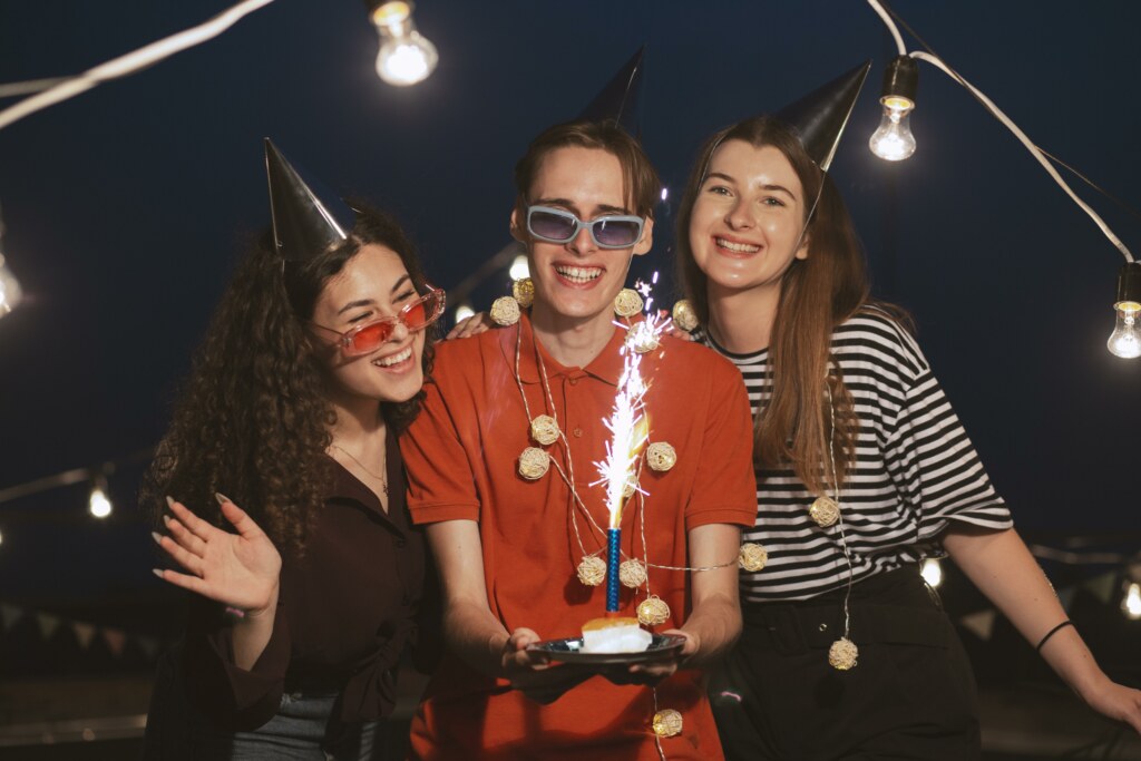 Medium shot friends with firework