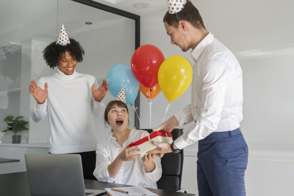 Medium shot woman receiving gift
