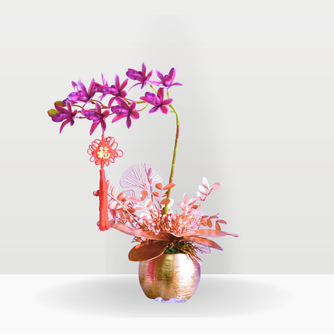 Fortune filling (artificial orchid) | opening flower pot free delivery kl pj