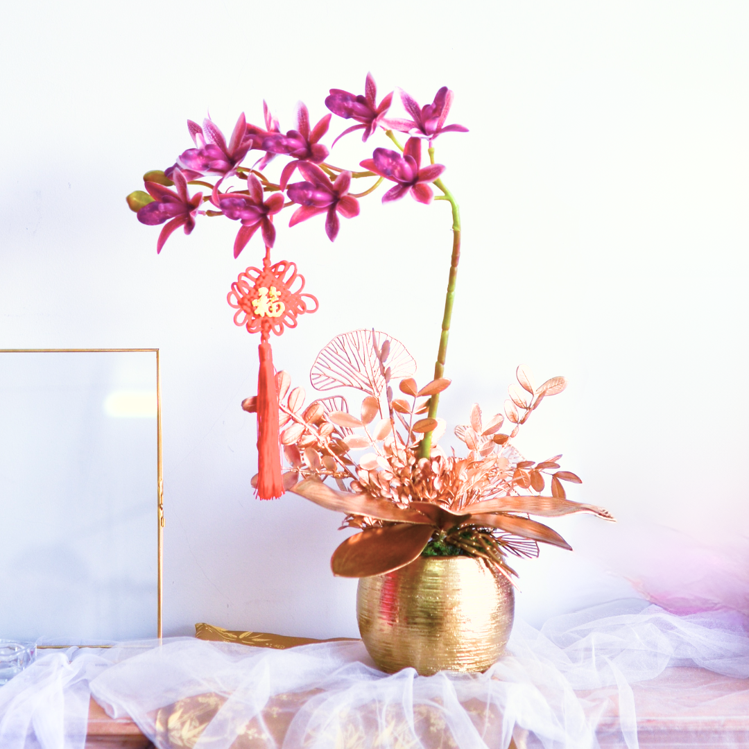 Fortune filling (artificial orchid) | opening flower pot free delivery kl pj