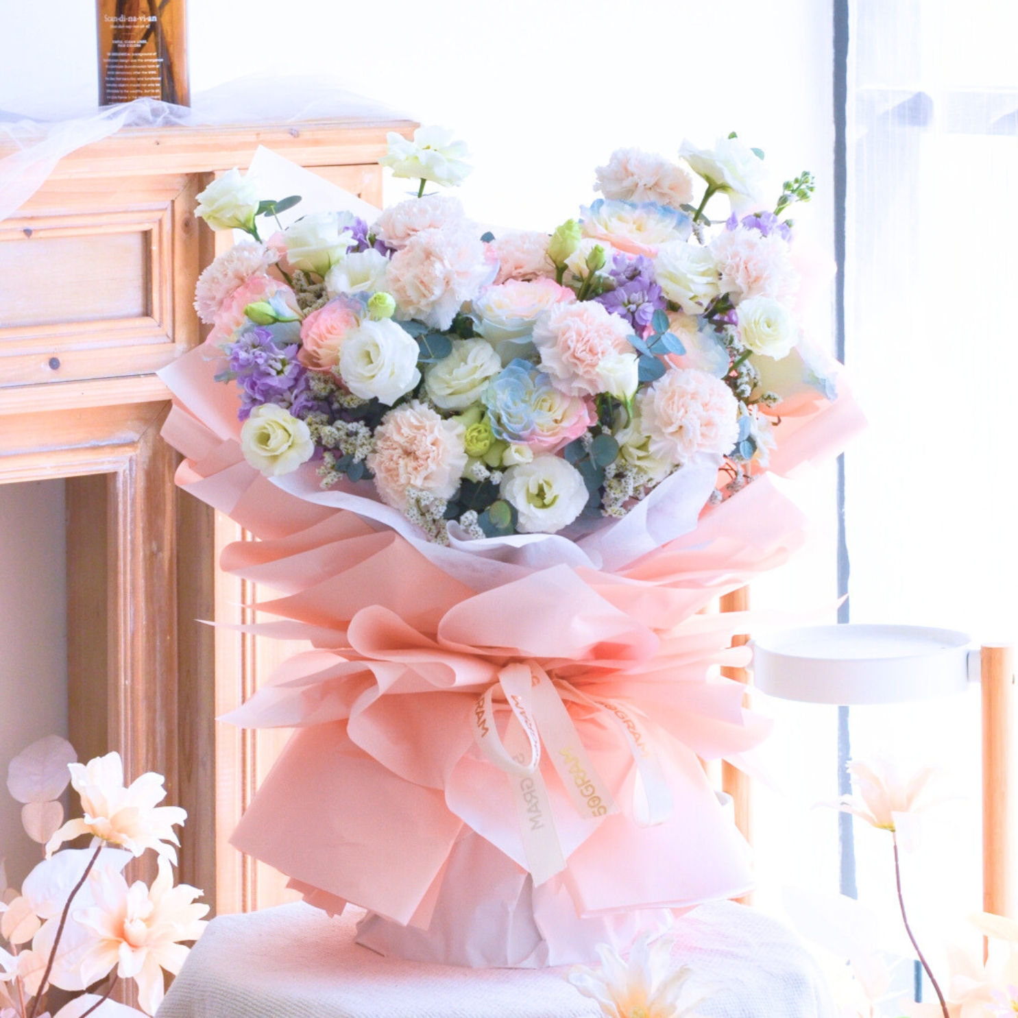 Mermaid pink blue roses hand bouquet - image 3