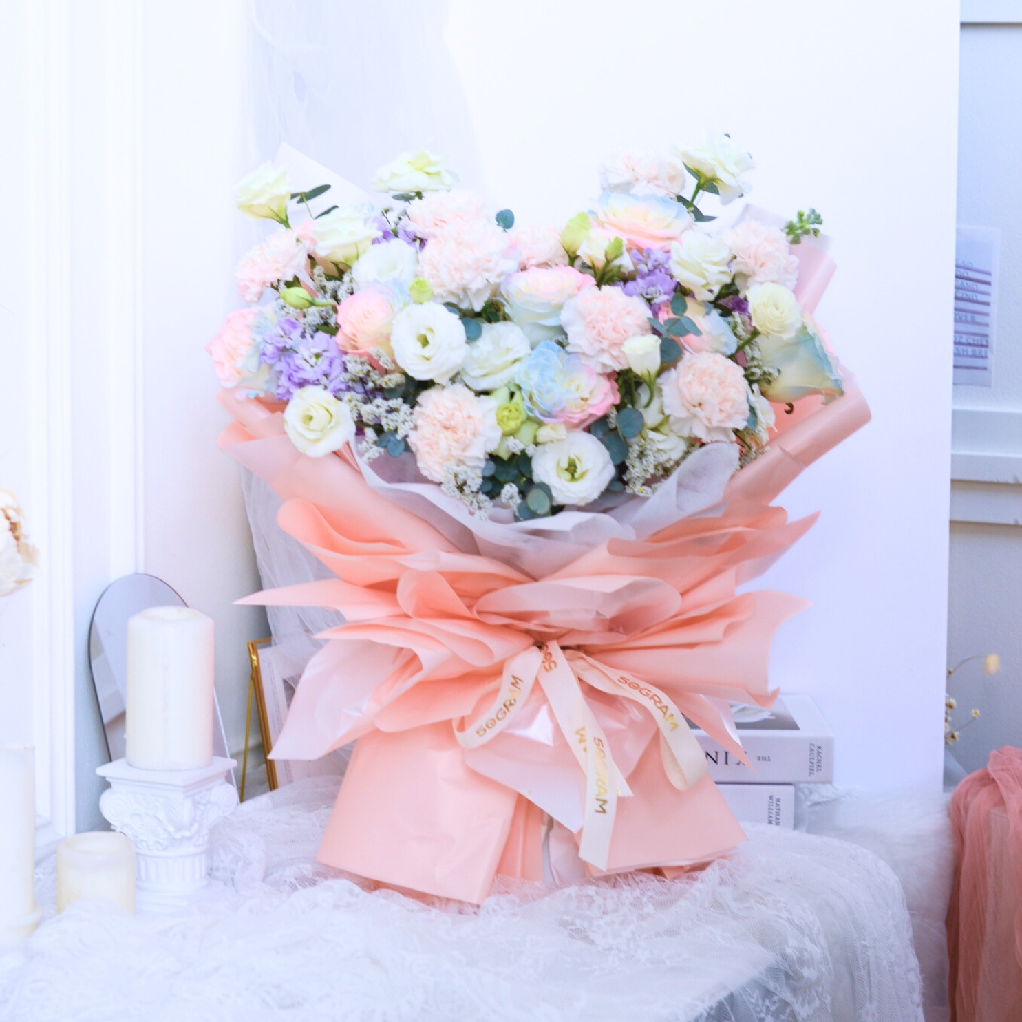 Mermaid pink blue roses hand bouquet - image 4