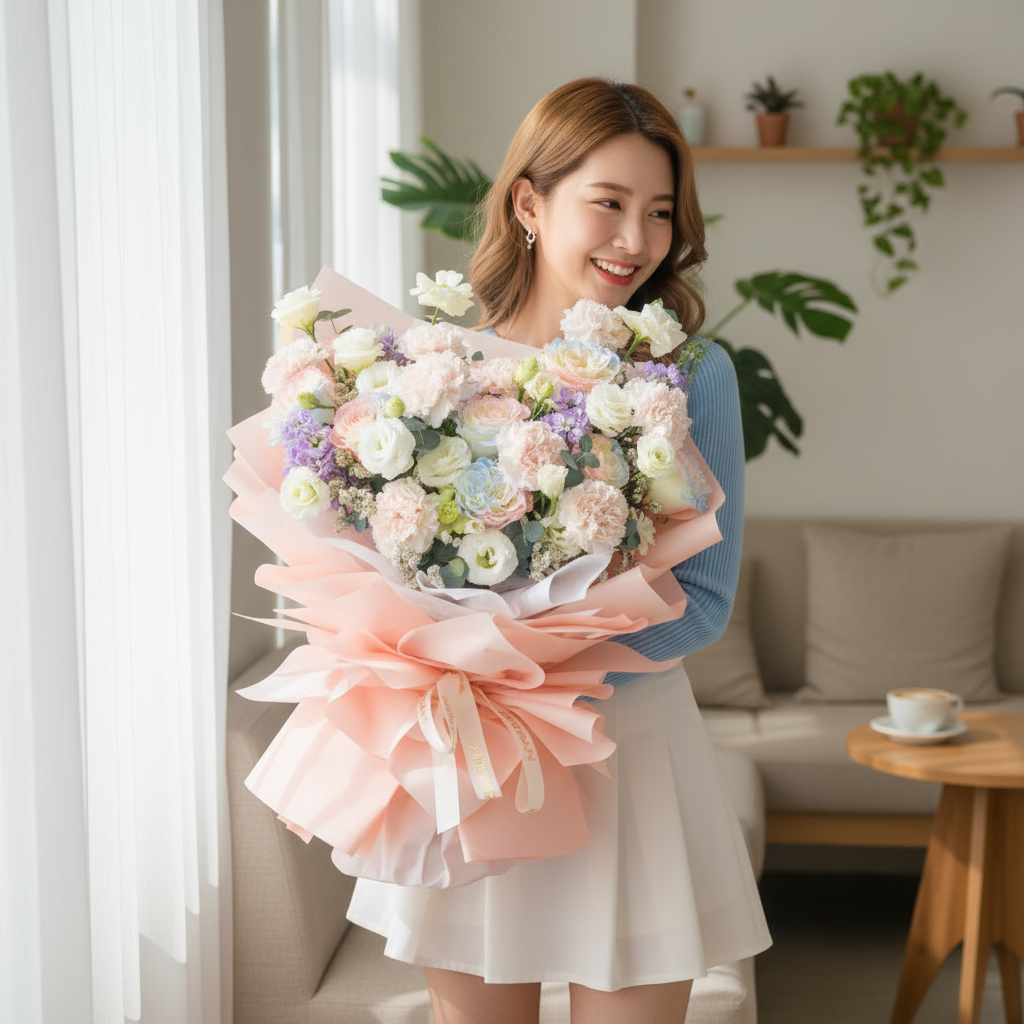 Mermaid pink blue roses hand bouquet - image 2