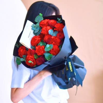 Timeless Elegance Round Shape Red Carnation Bouquet