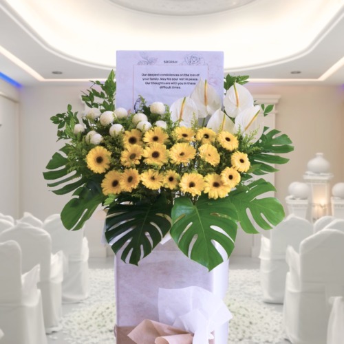 Yellow box upsized condolences stand 2