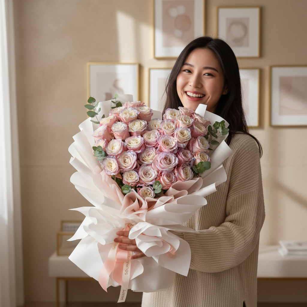 Aurora 33 roses hand bouquet - image 2