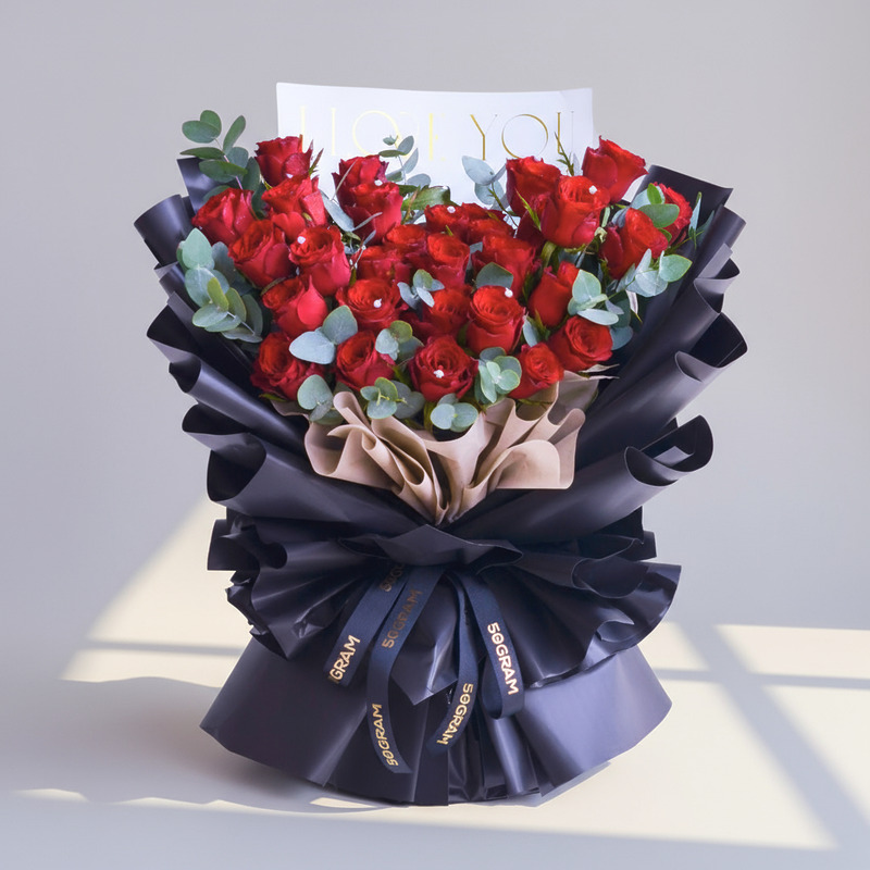 Ebony Love Red Roses Hand Bouquet