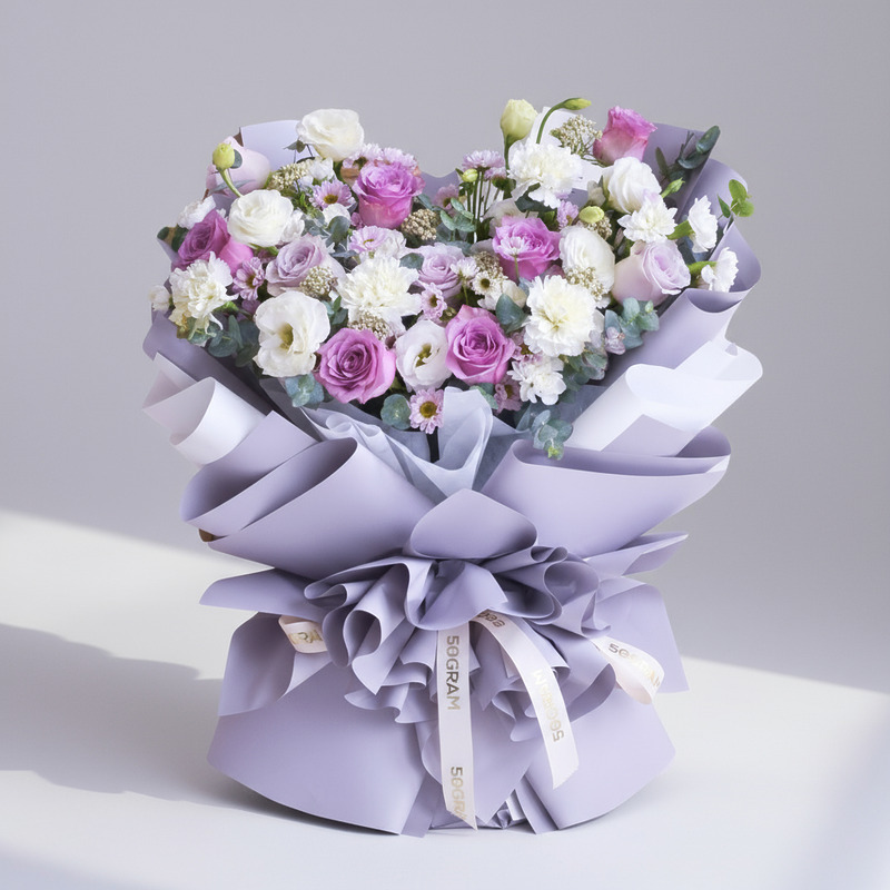 Misty Blooms Purple Roses Hand Bouquet