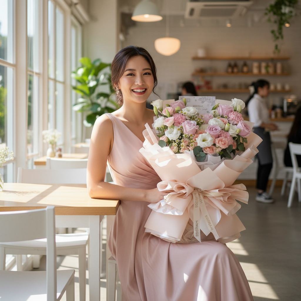 Amore blossom pink rose hand bouquet - image 2