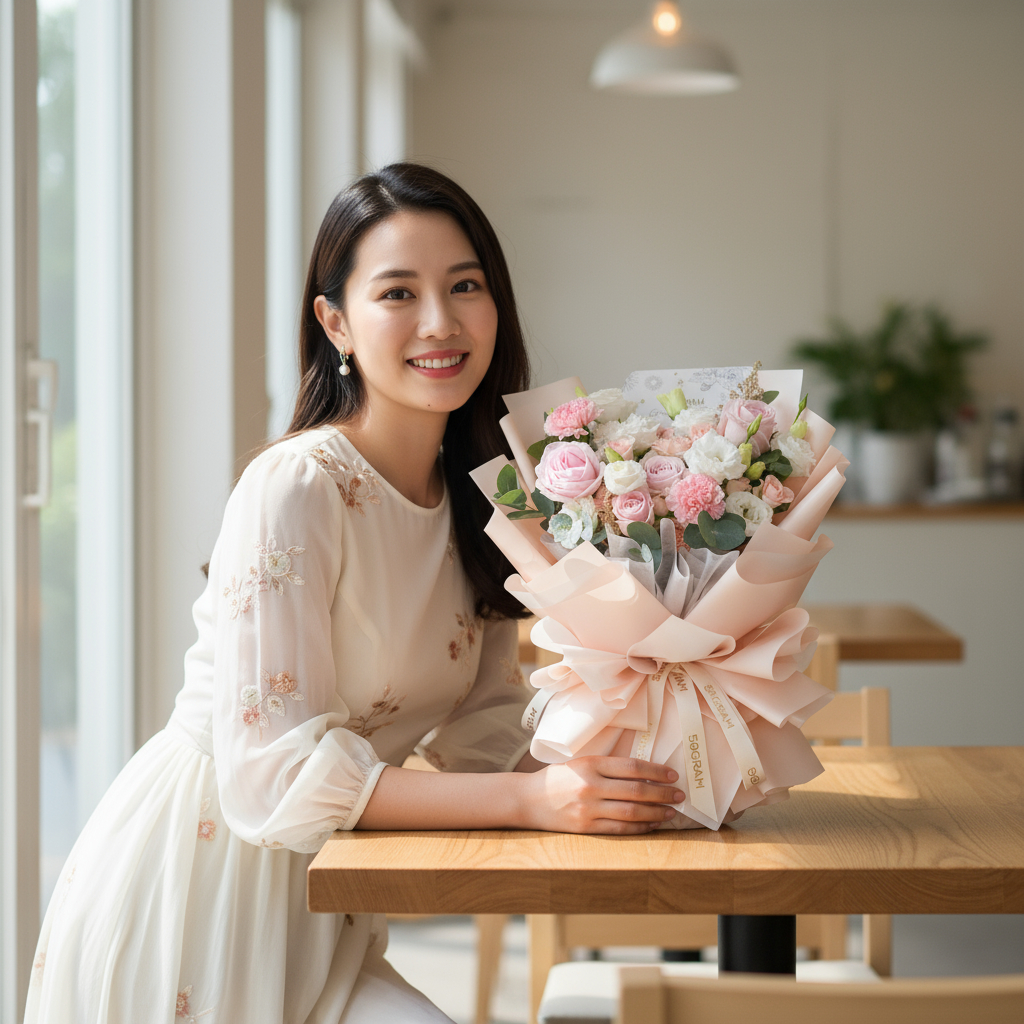 Amore blossom pink rose hand bouquet - image 3