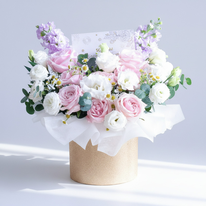 Lovebird's Bloom Pink Rose Flower Box