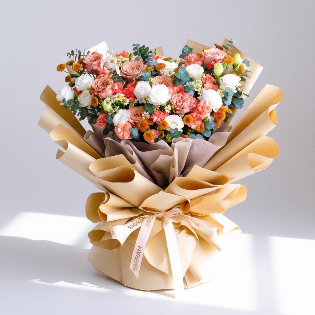 Sunrise charm cappuccino rose hand bouquet