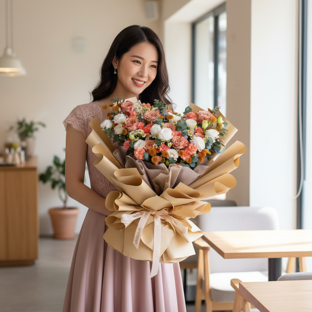 Sunrise charm cappuccino rose hand bouquet - image 2