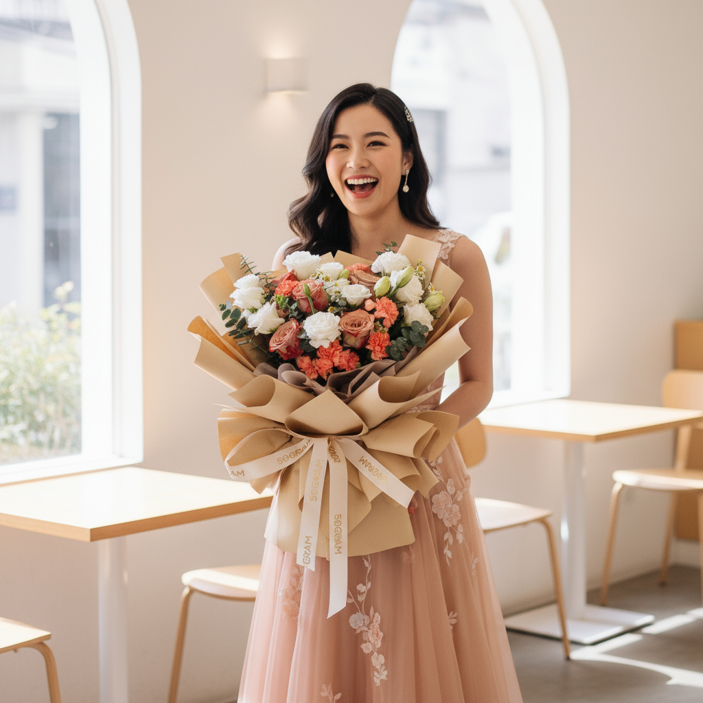 Sunrise charm cappuccino rose hand bouquet - image 3