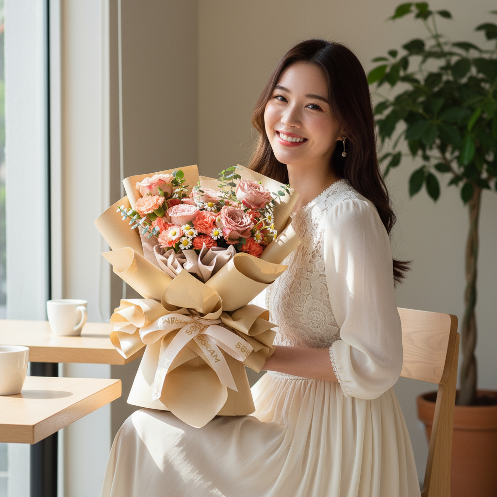 Sunrise charm cappuccino rose hand bouquet - image 4