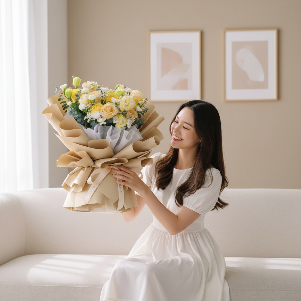 Yellow serenade yellow rose hand bouquet - image 2